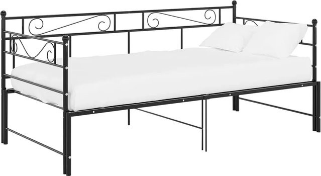 vidaXL Ausziehsofa Bettgestell aus pulverbeschichtetem Metall in Schwarz, B/T/H: 90 x 200 cm - Bild 1