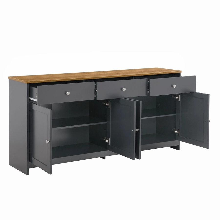 okwish Sideboard in Schwarz mit 4 Türen und 3 Schubladen für Wohnzimmer und Esszimmer, B/T/H: 160 x 37 x 75 cm - Bild 2