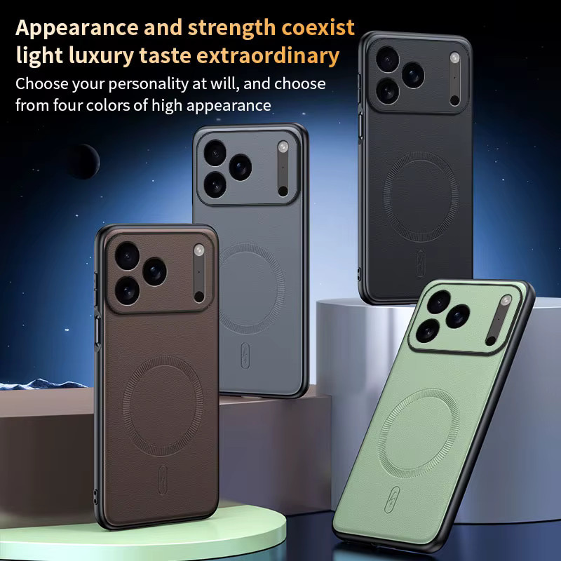 RPKKS Magnetische MagSafe Handyhülle aus Leder für iPhone 17 Air, 16, 15, 14 Plus, 13 Pro Max in Grau - Bild 2