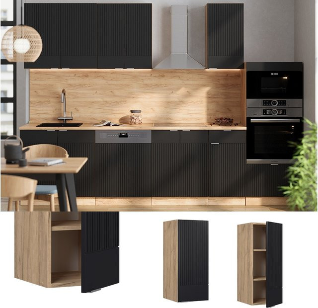 Vicco Hängeschrank Fame-Line Küche Eiche Schwarz gestreift mit Soft-Close-Scharnieren - Bild 1