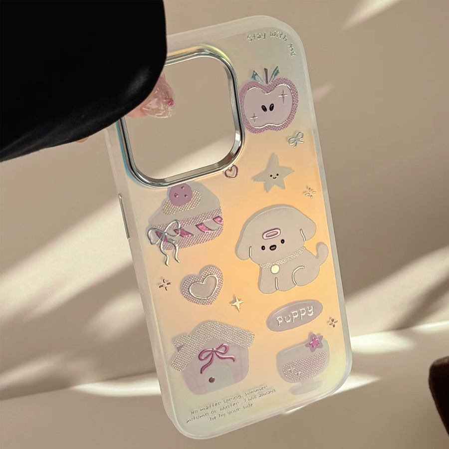 MUQGEW Stoßfeste iPhone Schutzhülle mit Cartoon Dessert Welpen Design und Gold-Laser-Überzug, Multicolor - Bild 3