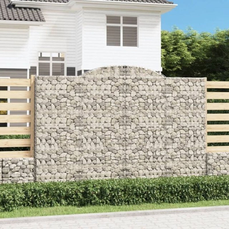 Vidaxl Gabionen Set mit Hochbogen aus verzinktem Eisen in Silber, 5 Stück, B: 300 cm, T: 30 cm, H: 200-220 cm - Bild 1