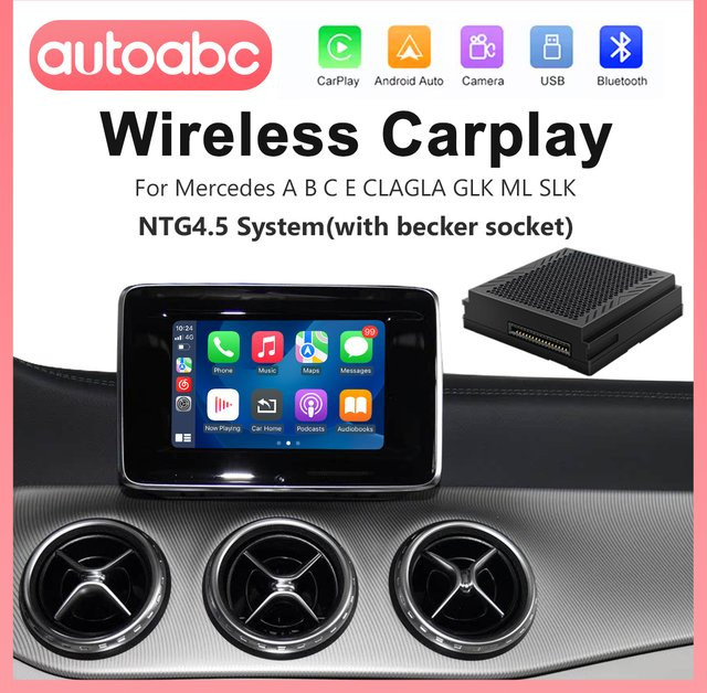 AUTOABC Drahtloses CarPlay und Android Auto Interface für Mercedes Benz B-Klasse W246, C-Klasse W176, GLK W204, X204 mit NTG4.5, Plug-and-Play, Schwarz - Bild 1