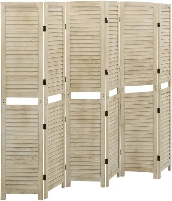 vidaXL 6-tlg. Raumteiler aus Paulownia-Massivholz in Braun und Beige im Vintage-Stil, Höhe: 210 cm, Breite: 165 cm - Bild 1