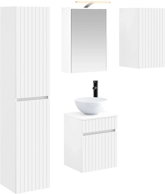 vidaXL Badezimmerschrank-Set 5-teilig in Weiß mit LED-Beleuchtung, B/T/H: 43 x 16 x 62,5 cm - Bild 1