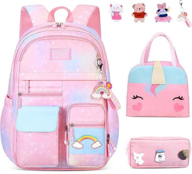 7-teiliges Schulrucksack-Set für Mädchen in Pink mit Brotdose und Federmäppchen - Bild 1