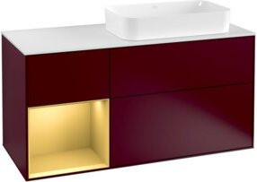 V&B Waschtischunterschrank Finion in Weiß Hochglanz mit linkem Regal und goldenen Akzenten, Breite: 120 cm, Tiefe: 50,1 cm, Höhe: 50,1 cm - Bild 1