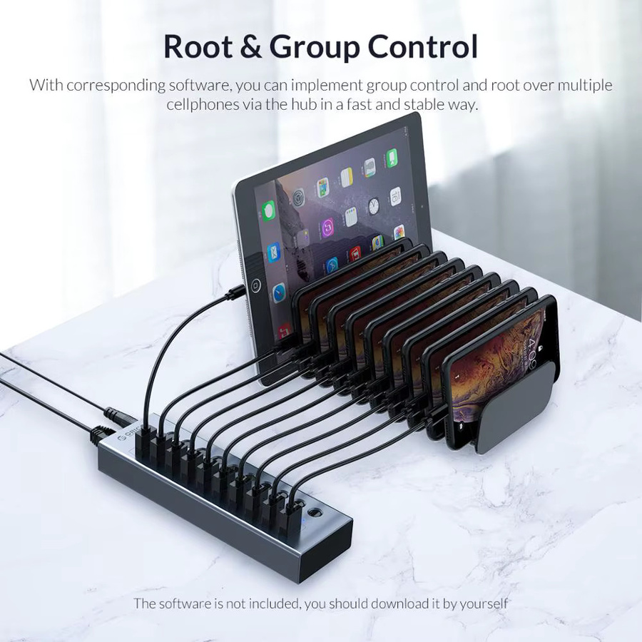 ORICO USB 3.0 Hub Aluminium USB Splitter mit 10 Ports und Ein/Aus Schalter in Grau inklusive 12V Netzteil zur Unterstützung des Aufladens für deinen Computer - Bild 5