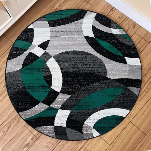 Karpetti Rundteppich mit modernem geometrischem Blockmuster in Multicolour, rutschfest und maschinell gewebt, Durchmesser: 120 cm - Bild 1