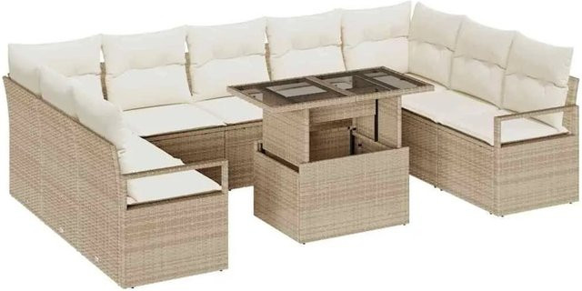 vidaXL Garten-Sofa-Set aus Poly-Rattan in Beige mit 10-teiliger Ausstattung inklusive Kissen und Couchtisch - Bild 1