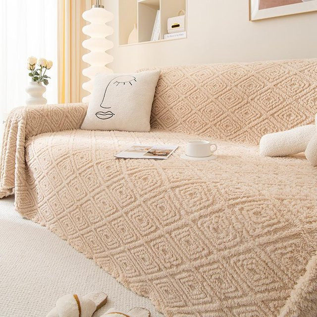 Super Six Universal Dreisitzer-Sofabezug aus Plüsch in Creme-Stil, B/T: 180 x 130 cm - Bild 1
