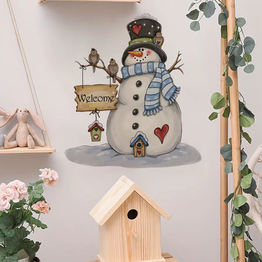 BRUP Schneemann-Wandaufkleber mit Schal und Vogelhaus, weihnachtlicher Wandsticker in Mehrfarbig, einfach zu klebender Weihnachtsdekor für Wohnzimmer und Eingangsbereich - Bild 4
