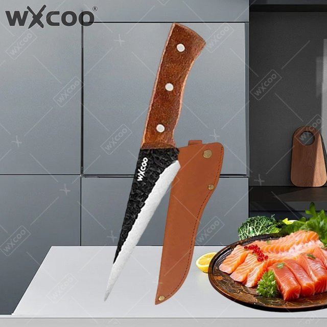 WXCOO Professionelles Flexibles Küchenmesser zum Entbeinen und Filetieren mit Holzgriff und Scheide, Braun - Bild 1