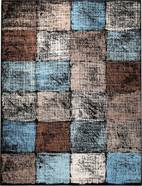 Teppich Metropolis in Braun mit Karo-Design im Used-Look, Breite: 80 cm, Länge: 150 cm - Bild 1