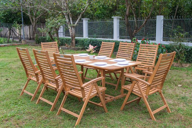 OUTFLEXX Garten-Essgruppe aus Akazie in Natur mit Ausziehtisch und 8 Klappstühlen, FSC-zertifiziert - Bild 1