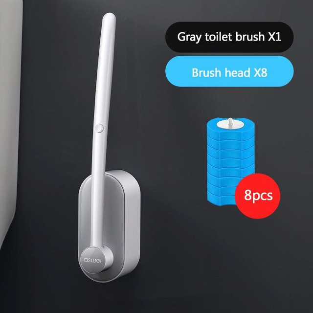 WIKHOSTAR Wand-Einweg-Toilettenbürsten-Set mit langem Griff für das Badezimmer, Grau - Bild 1