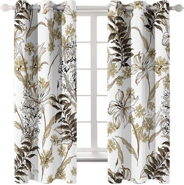 Yiran Furniture Vintage Blumenmuster Fenstervorhänge aus Polyester, 2er-Set, Transparent, Mehrfarbig, B: 50 cm, H: 130 cm - Bild 1