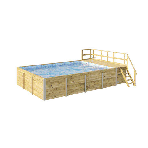 WEKA Massivholzpool 595 rechteckiger Aufstellpool in Blau Mosaik, B/T/H: 416 x 644 x 116 cm - Bild 2
