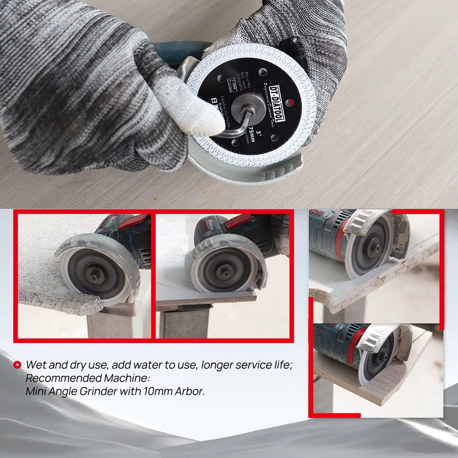 DT-DIATOOL Diamant-Fliesentrennscheibe X Mesh Turbo in Silber, Durchmesser: 75 mm, zum Schneiden von Porzellanfliesen, Marmor, Keramik, Granit und Stein - Bild 6