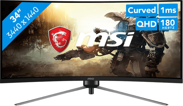 MSI MAG 345CQRDE Curved Gaming Monitor, 86 cm (34 Zoll), UWQHD, VA-Panel, 180Hz, 1ms, Schwarz, HDMI und DisplayPort - Bild 1