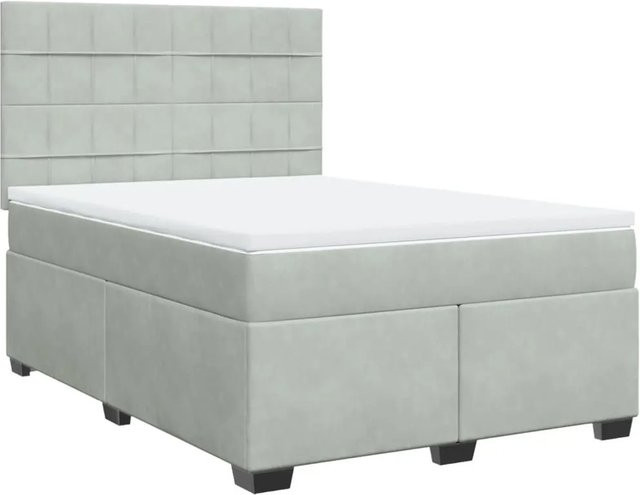 vidaXL Boxspringbett mit Matratze in Hellgrau, Hybridbett mit Taschenfederkern aus Samt, B/T: 160 x 200 cm - Bild 1