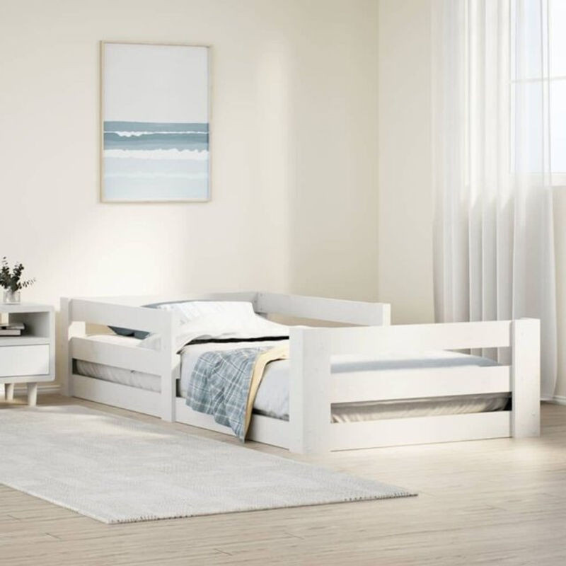 Massivholzbett aus Kiefer in Weiß im Landhausstil von vidaxl, B/T/H: 160 x 80 x 41,5 cm - Bild 1