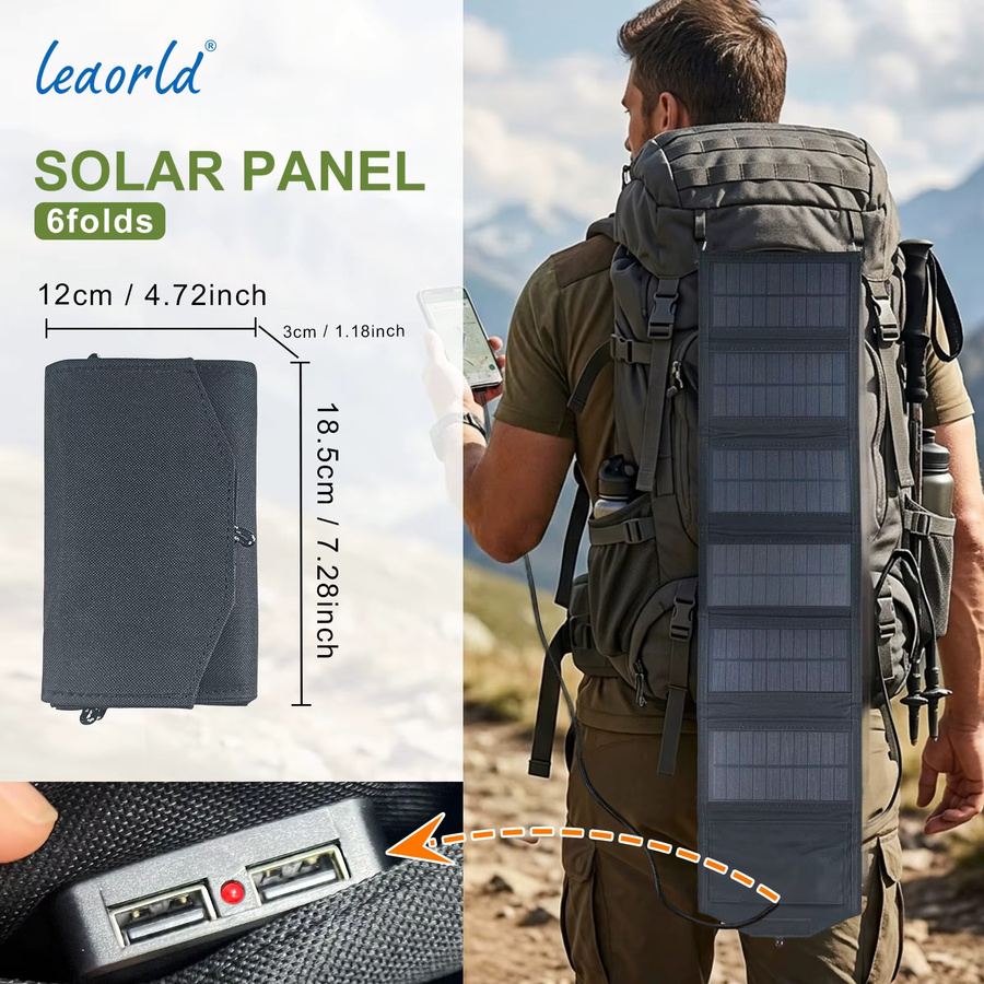 LEAORLD 60W Solarpanel-Ladegerät, faltbares monokristallines USB-Solar-Handy-Ladegerät in Schwarz - Bild 5