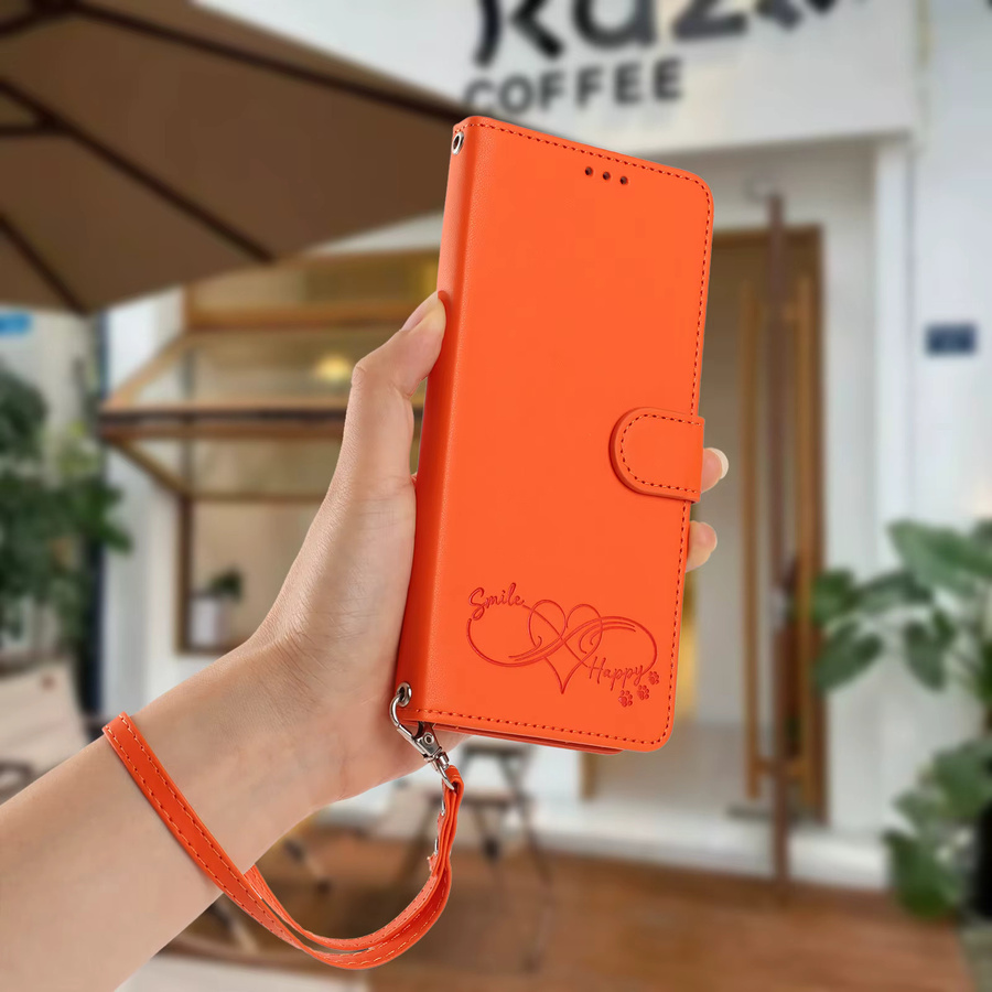 Modische PU-Leder Handyhülle mit Reißverschluss, Handgelenkschlaufe und Kartenfach für Realme Note 80 4G, 16 Pro Plus und P4 Power 5G in Schwarz und Orange - Bild 3
