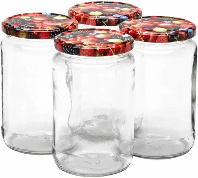 Van Well Wildberries Einmachgläser und Sturzgläser mit floralem Design, transparent, 4er Set, 720 ml - Bild 1