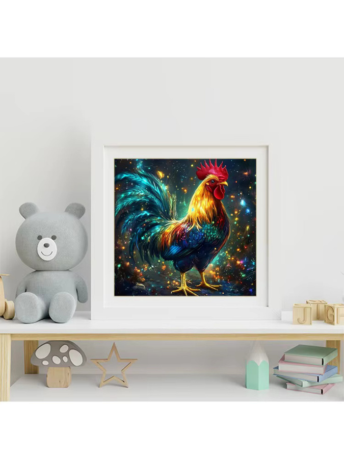 EverShine Diamant-Stickerei DIY Bastelset Huhn als Strass-Gemälde in Multicolour mit quadratischen Diamant-Mosaiksteinen zur Wanddekoration - Bild 3