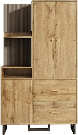 Garderobenschrank von GL Store in Beige und Braun mit offenen Ablagefächern, Kleiderstange, 2 Schubladen und Soft-Close-Türen, B/T/H: 110 x 38 x 186 cm