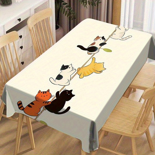 VIKAMA Tischdecke mit buntem Cartoon-Katzen-Design, wasserdicht und ölbeständig, rechteckig, B/H: 140 x 90 cm - Bild 1