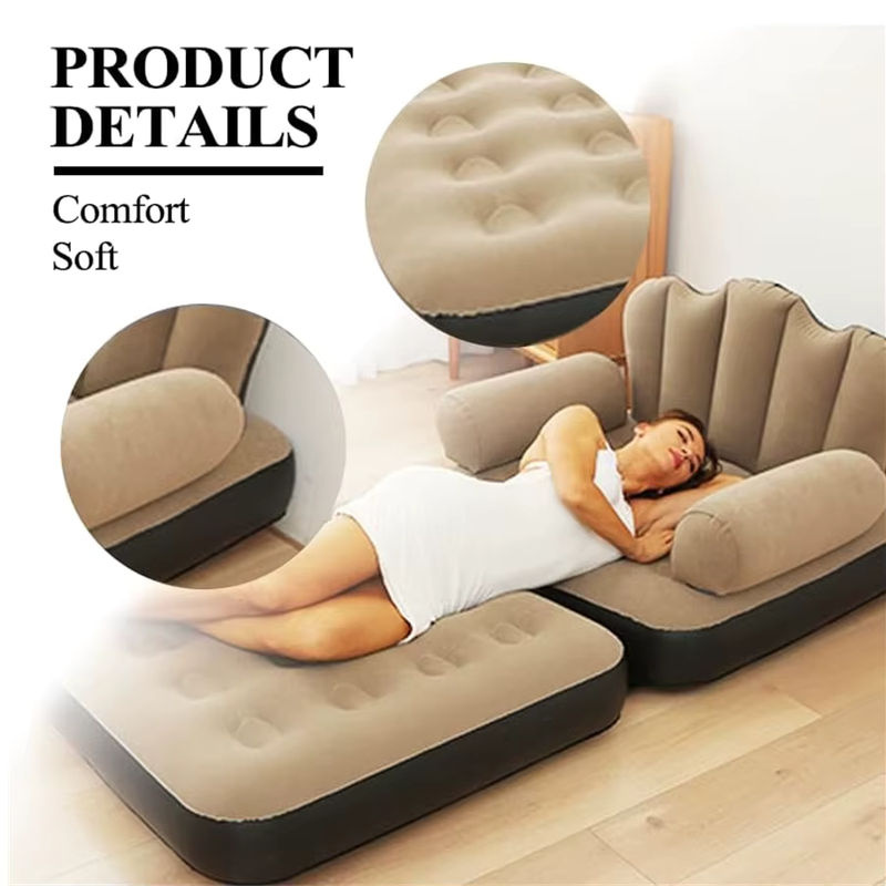 AZULBLANCO Aufblasbares 5-in-1 Sofa und Bett für Erwachsene, multifunktionaler Lounge-Stuhl in Beige - Bild 3