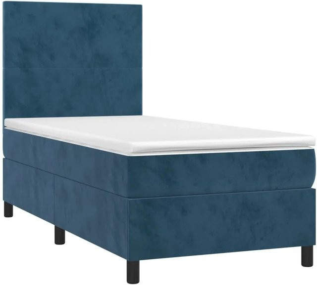 vidaXL Boxspringbett mit Matratze in Dunkelblau, Hybridbett aus Samt mit LED-Unterbettbeleuchtung und USB-Anschluss, B/T/H: 90 x 193 x 128 cm - Bild 1