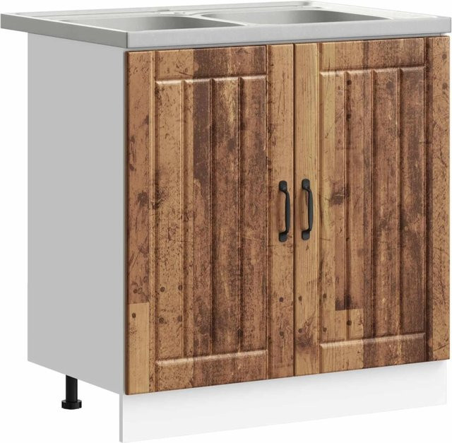 2er-Set vidaXL Waschbecken-Unterschrank Lucca aus Holzwerkstoff in Braun, modern und freistehend, B: 81,5 cm, H: 80,0 cm, T: 46,0 cm - Bild 1