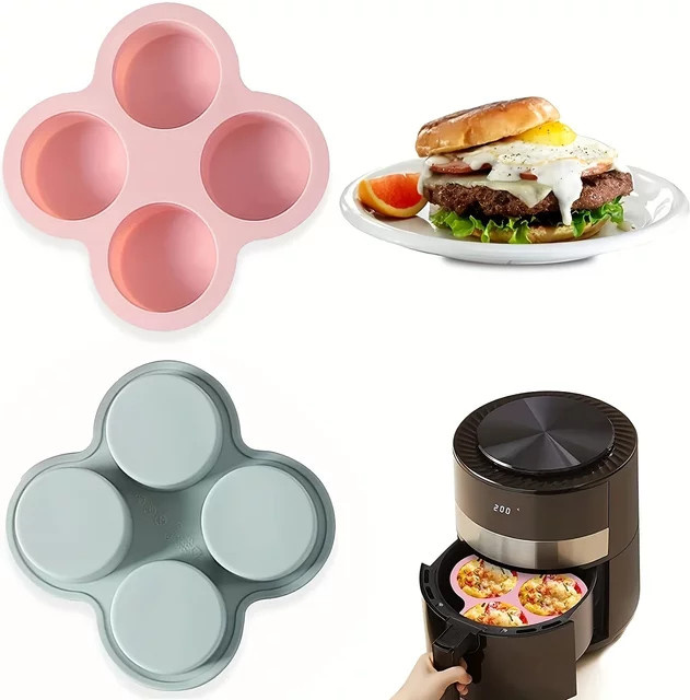 Runde Silikon Ei Form für Air Fryer in Pink, Antihaft Spiegelei Form und Eier Dampfer - Bild 1