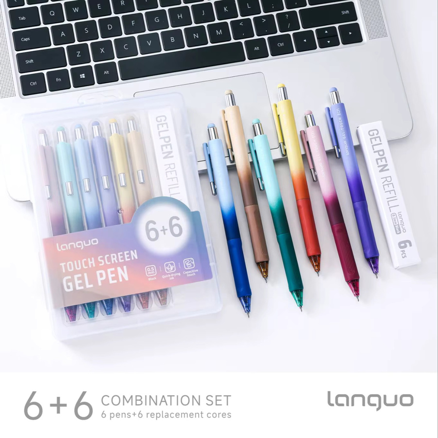 Languo TG120 Gelstift Set mit 0,5 mm schnelltrocknender Tinte und kapazitiver Touchspitze für elektronische Bildschirme, 6+6 Stück - Bild 2