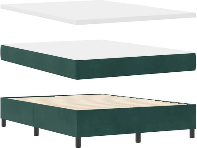 vidaXL Boxspringbett mit Matratze aus Samt in Dunkelgrün, B/T/H: 140 x 200 x 143 cm - Bild 1