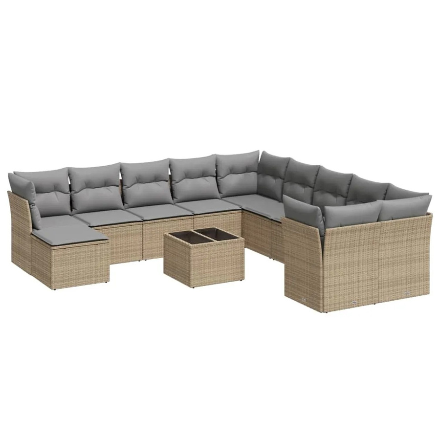 vidaXL 12-teilige Garten-Sofagarnitur in L-Form aus Polyrattan mit Kissen in Beige und Grau - Bild 2
