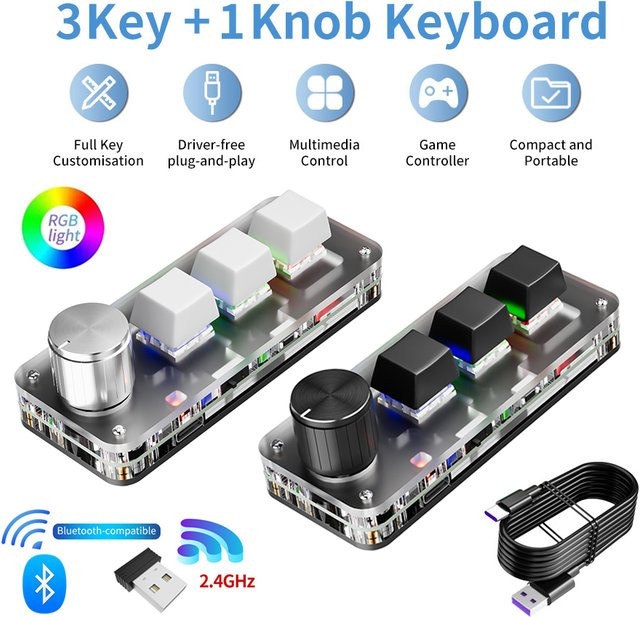GGBEE Mechanische Mini-Tastatur mit 3 Tasten und Bluetooth in Schwarz für E-Sport und Makro-Verknüpfungen - Bild 1