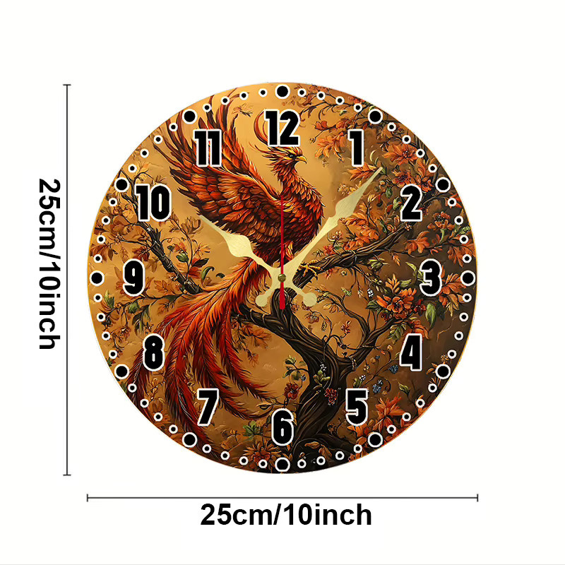 Phoenix Tree Holz-Wanduhr rund mit floralem Design, geräuschlos, analog, mehrfarbig - Bild 2