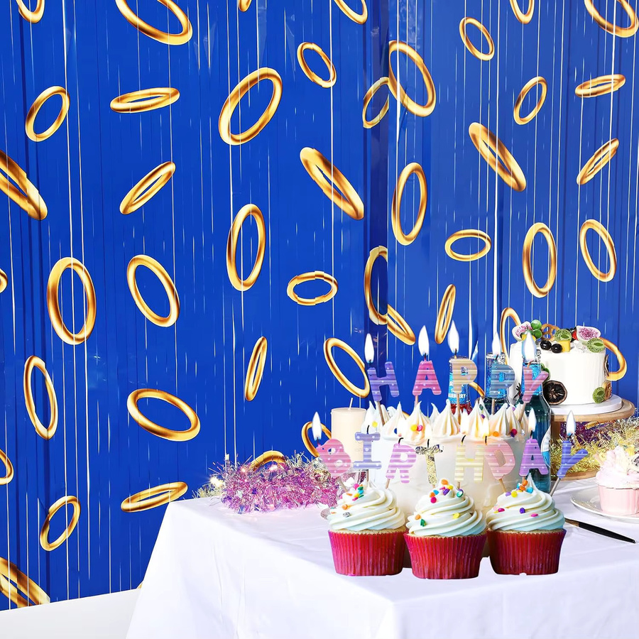 MicroPlush Party-Dekoration Ring-Folie-Fransenvorhänge in Blau und Gold für Geburtstag und Videospiel-Partys - Bild 5