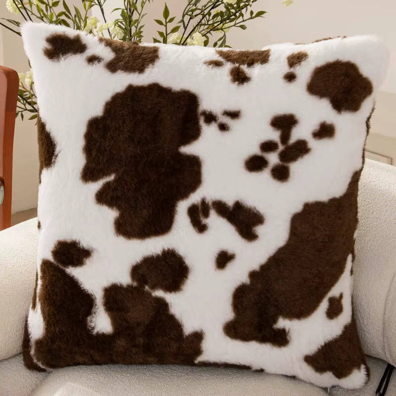Anqianny Luxus Kunstpelz Kissenbezug im Rindsleder-Look, weich und flauschig, quadratisch, B/T/H: 45 x 45 x 45 cm, Farben: Braun und Weiß - Bild 3