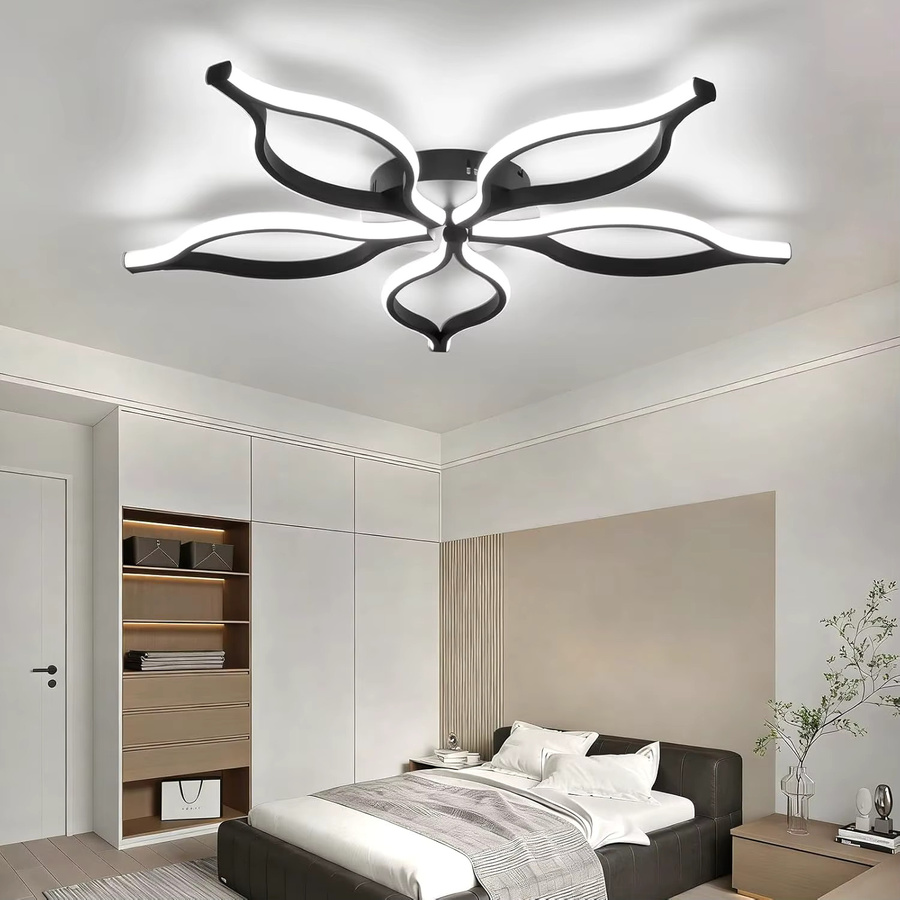 GBLY LED-Deckenleuchte in Schwarz mit 5 Blütenblättern, 75W, dimmbar mit Fernbedienung, Durchmesser: 80 cm - Bild 2