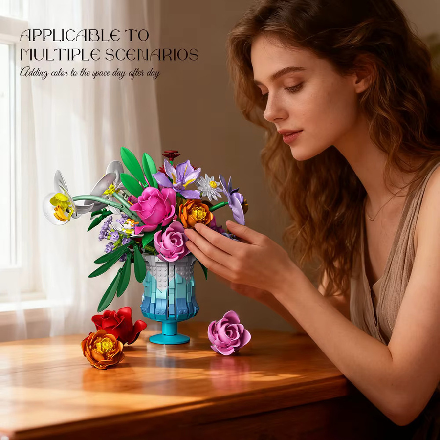 AMAZINGBLOKS Konservierte Blumen Bausteine Rose Daisy Lily Bouquet, 956 Teile, ab 14 Jahren - Bild 4