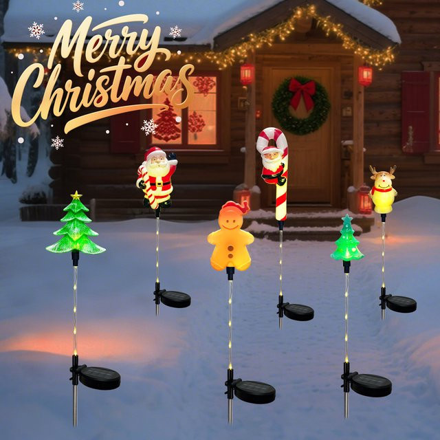 Peach Forest Solar-Weihnachtsgarten-Stecker mit Weihnachtsmann, Elch und Weihnachtsbaum in Multicolor mit 8 Beleuchtungsmodi für die Outdoor-Dekoration - Bild 1