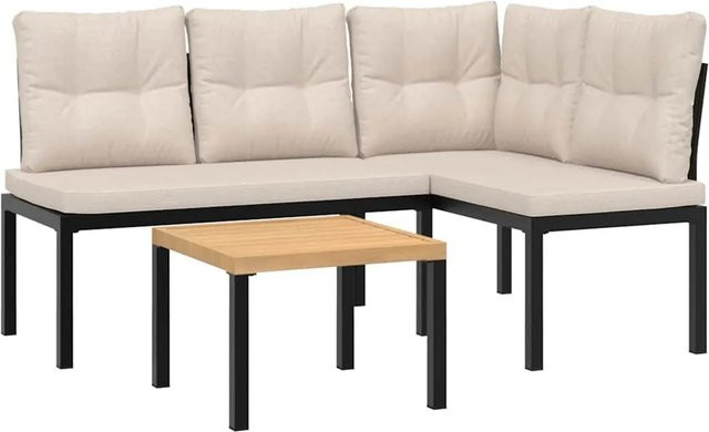 vidaXL Gartenbank-Set 3-teilig aus pulverbeschichtetem Stahl und Stoff in Schwarz, Braun und Taupe - Bild 1