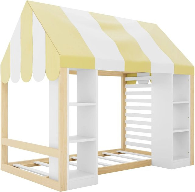Merax Kinderbett Landhaus Himmelbett in Weiß mit Betthimmel und Seitenfächern, B/T/H: 90 x 200 x 188 cm - Bild 1