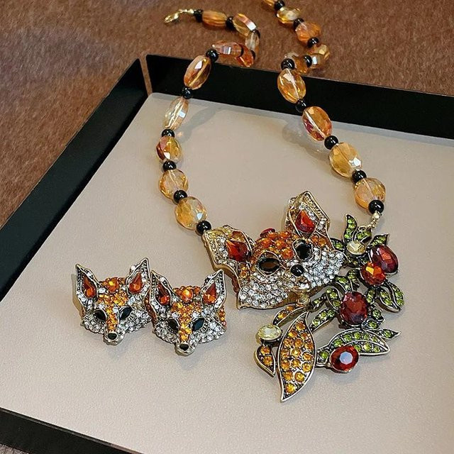 FYUAN Schmuck-Set, Halskette, Ohrringe, Messing, braun, Zirkonia, Kristall, Damen - Bild 1