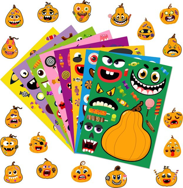 WEIGAO Halloween Aufkleber mit süßen Kürbis-Motiven in Mehrfarbig für DIY Party-Dekorationen und Geschenke - Bild 1